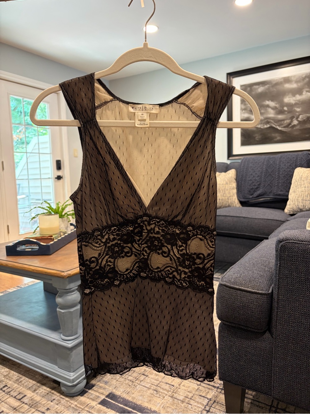 White House Black Market Black Lace-Trim Sheer Tank